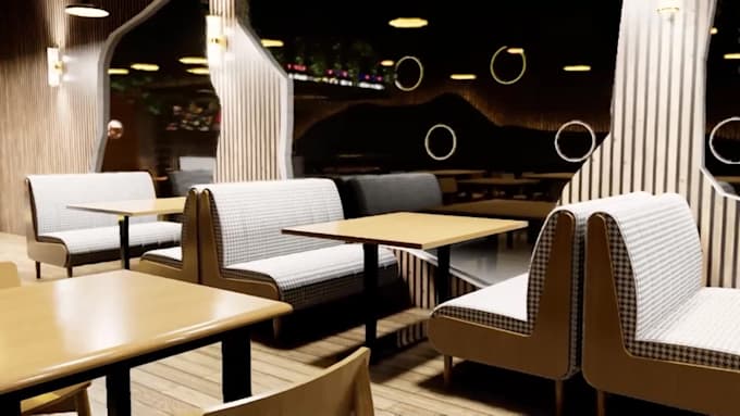 do café shop bar cafe restaurant 3d interior design 8k rendering