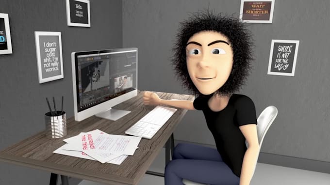 do model 3d character then rigging, animation and rendering