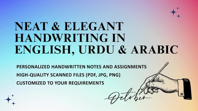 do neat handwriting in english, arabic, and urdu