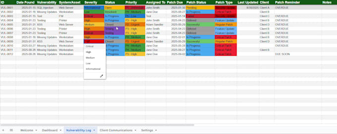 provide a structured vulnerability tracker template for audits and compliance