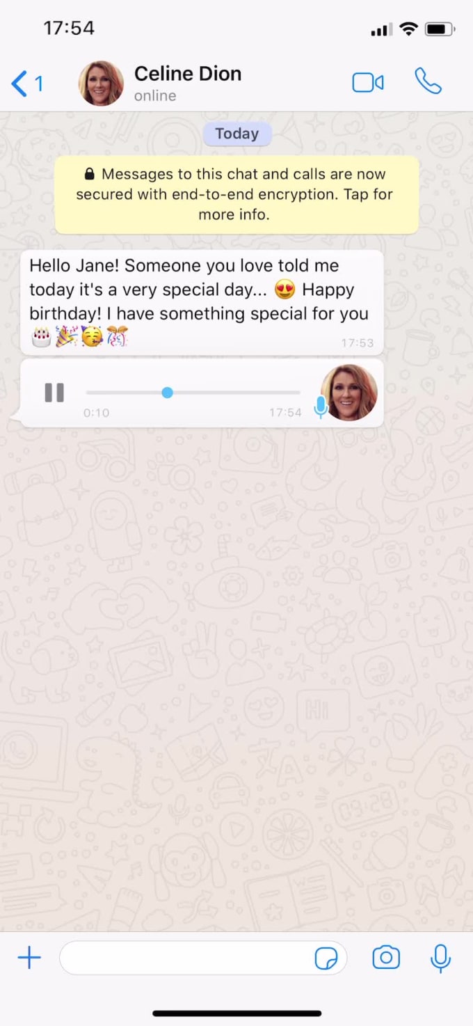 Send You Simulated Happy Birthday Chat With Celine Dion By Delhaize00 Fiverr