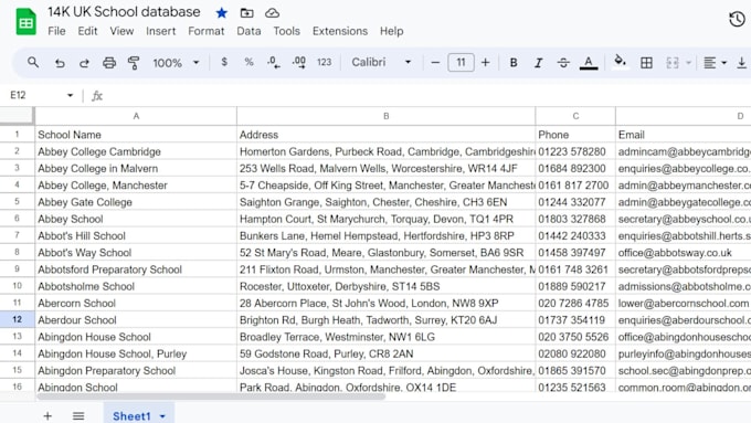 provide UK school database, 14000 school data