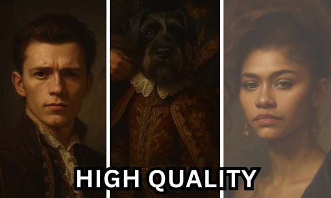 create a royal portrait of you and your pet, print ready