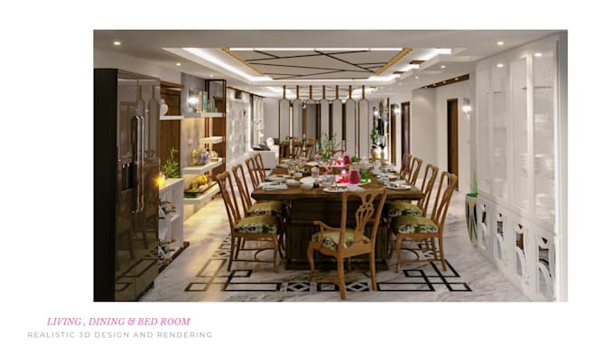 create beautiful living dining and bed room interior design