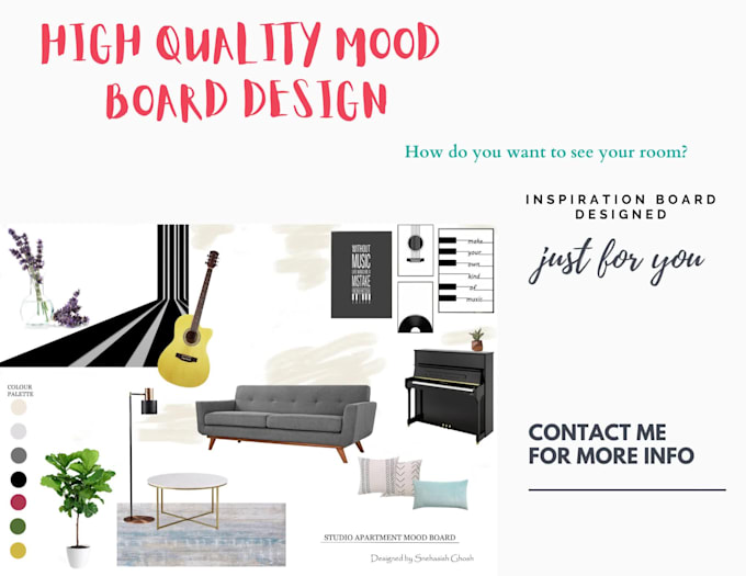 create interior design mood board for any style and space