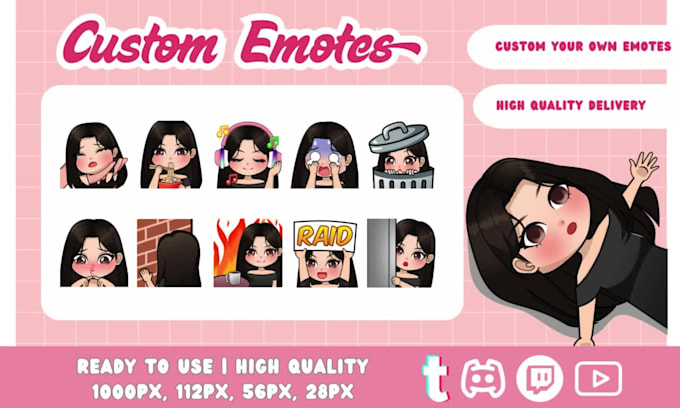 draw custom cute emotes for twitch, discord, or youtube