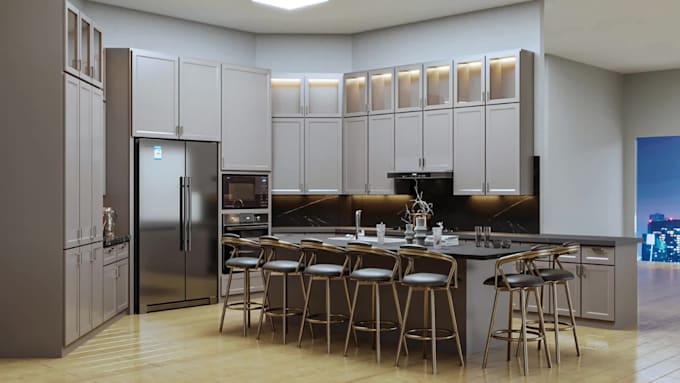 design modern kitchen, bathroom, office space design, 3d rendering, cad drafting