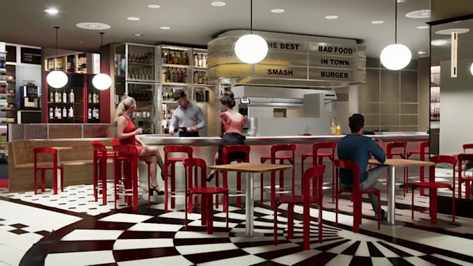 do 3d design for commercial kitchen, restauarant and bar