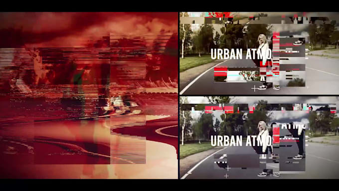 do glitch video intro with your logo or text