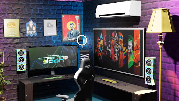 create 3d animated starting soon screens for twitch, yt and fb