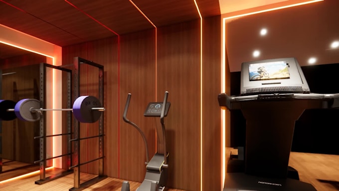 design a modern  3d home gym interior