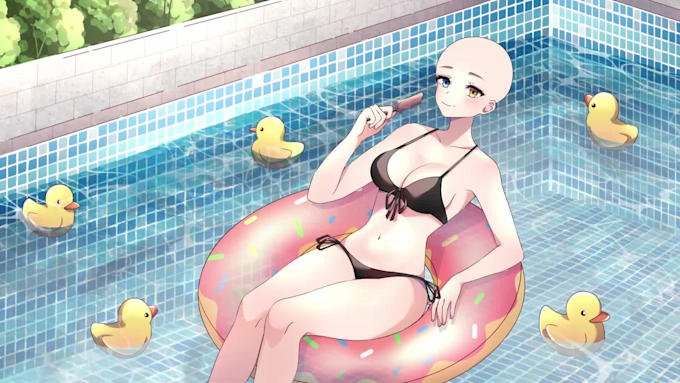 draw and animate summer beach pool ych
