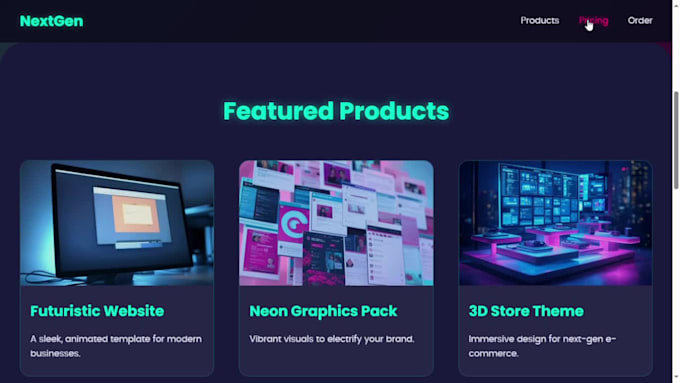 design a futuristic website template with neon effects