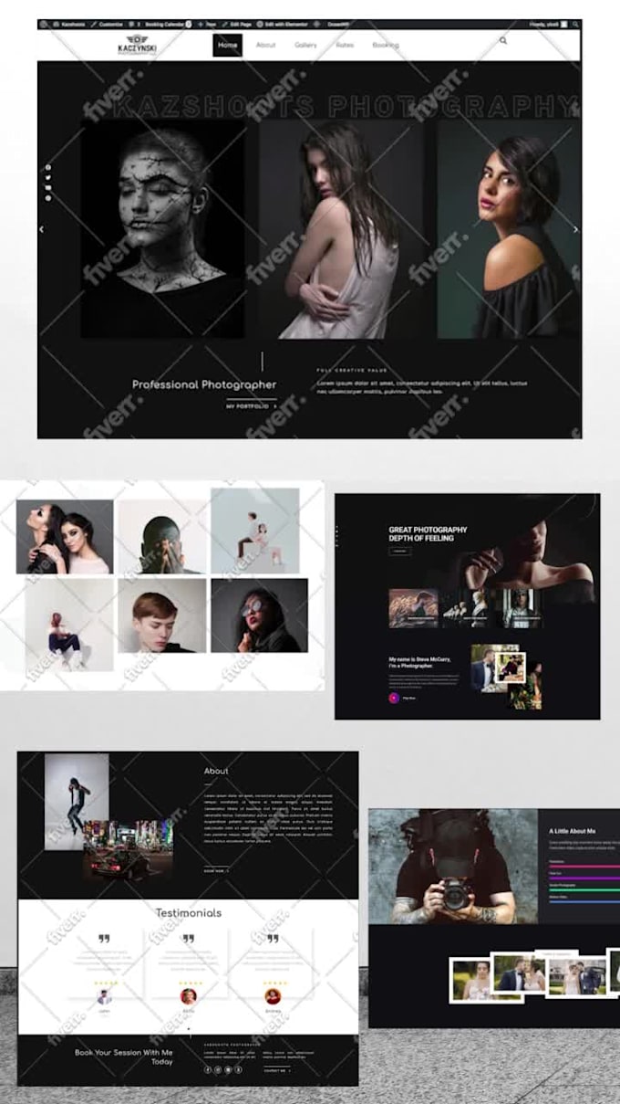 design a professional photography or videography portfolio website with booking