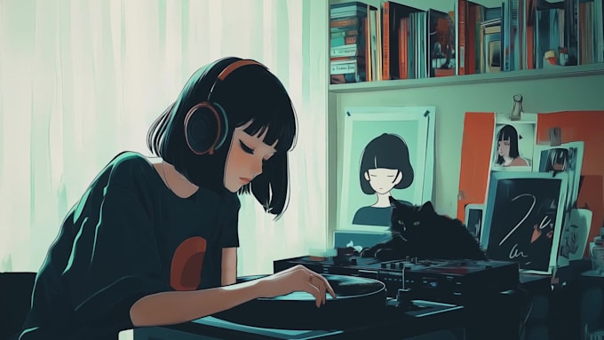 animate relaxing 80s style lofi animation loops