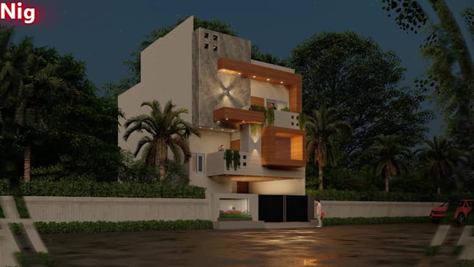 create realistic 3d exterior elevation and walkthroug