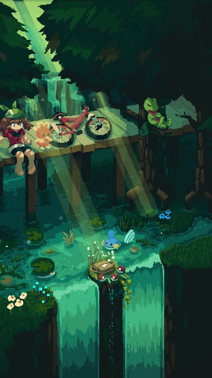 Do pixel art background illustration, pixel art character animation ...