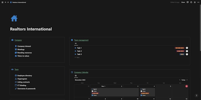 design a personalized notion dashboard for your company