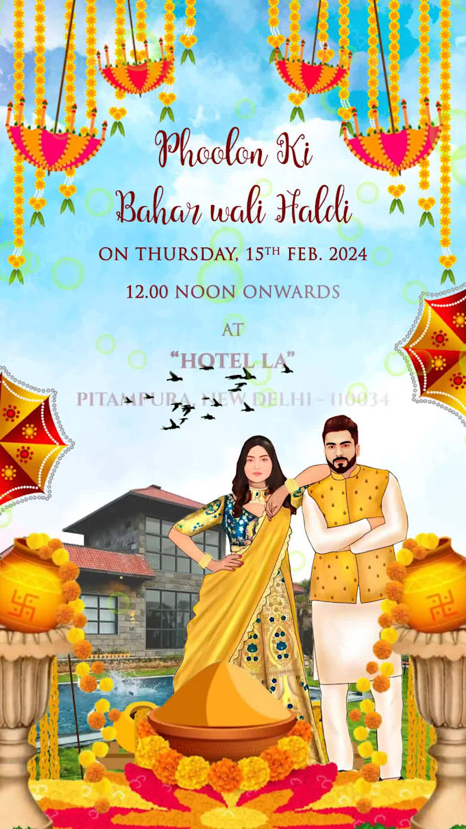 create animated wedding invitation video or caricature wedding invitation video