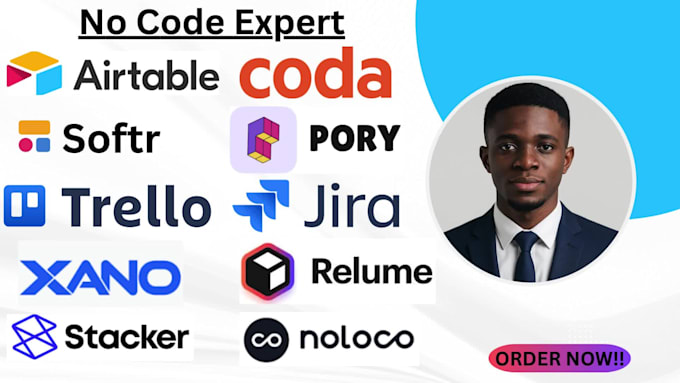 build airtable, softr, coda, stacker, pory, trello, noloco, relume, xano, jira