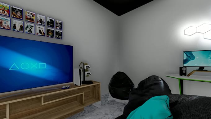 design gaming room interior with 3d render and layout