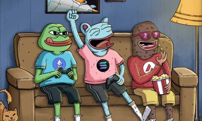 draw crypto characters in hilarious meme scenes