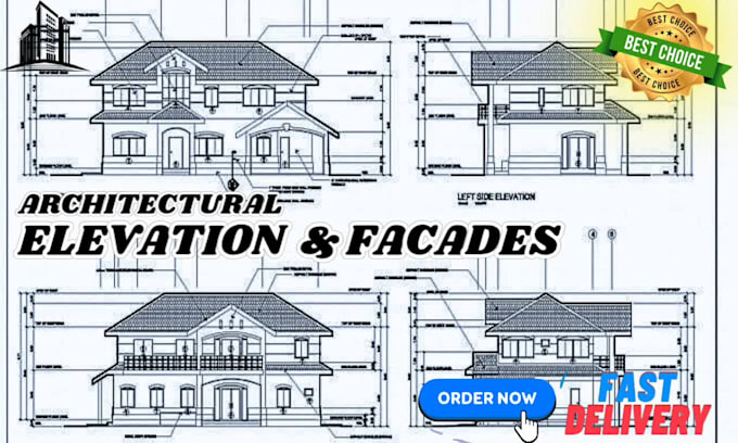 draw 2d autocad building elevations and facade designs