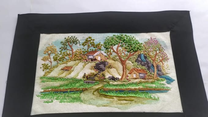 create acrylic painting with needlepoint embroidery art and ship to you