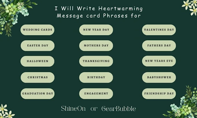 write a unique message for shineon or gearbubble jewelry message cards