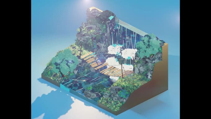 create low poly 3d model diorama scenes