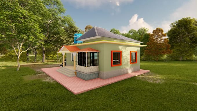 create exterior model, realistic rendering and landscaping