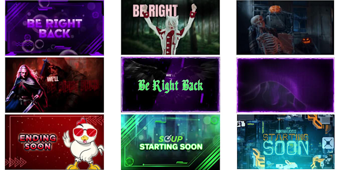 make animated twitch screens starting soon, be right back, offline soon