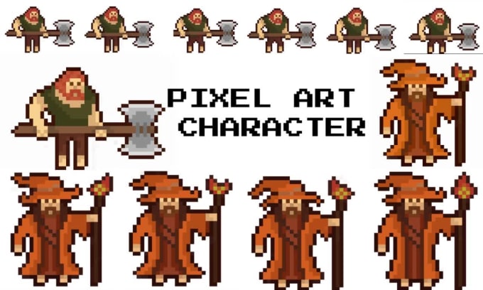 Do Pixel Art Character And Animation, Sprite Sheet Portrait 8 Bit 16 