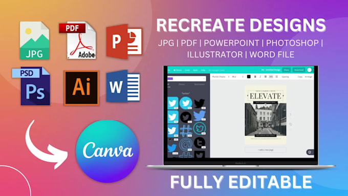 redesign, covert or recreate anything in canva