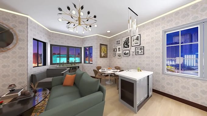 design and render 3d realistic interior