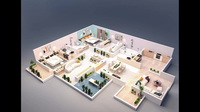 do 2d and 3d floor plans, interior design with realistic render