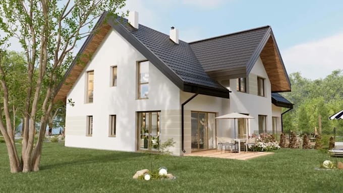 create an awesome 3d exterior house rendering