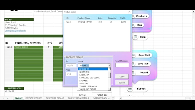 build an auto calculate excel invoice system with forms buttons