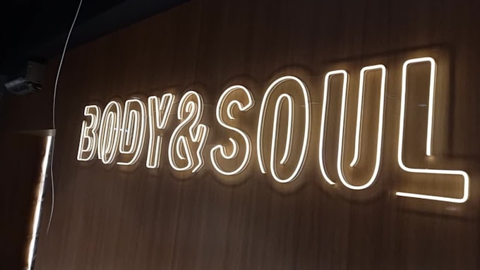 design custom neon led sign, acrylic, production ready, realistic mockup