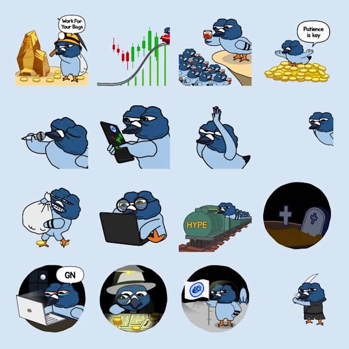 create crypto sticker telegram animated sticker cartoons and comic illustrations