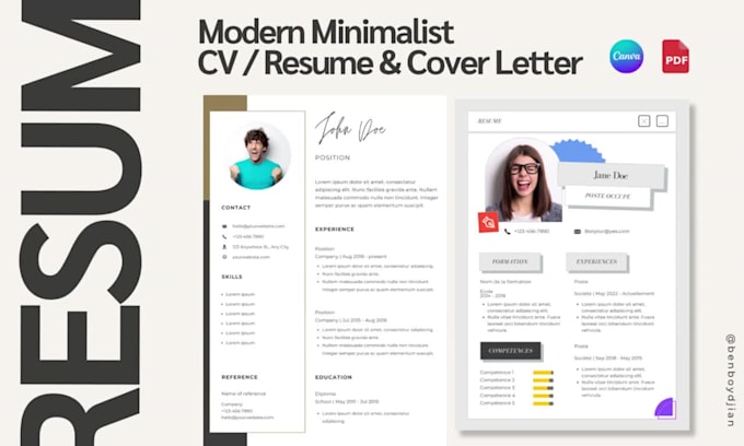 Design professional, modern cv, resume, cover letter from canva by ...