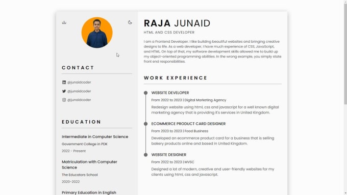 Design a professional resume cv portfolio using html and css by ...