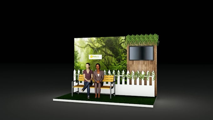 design trade show booth, exhibition stall with realistic rendering