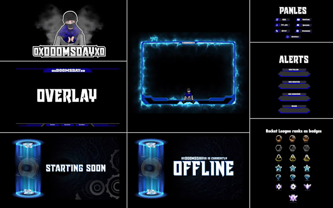 design a twitch overlay, panels, banners, offline screen and more
