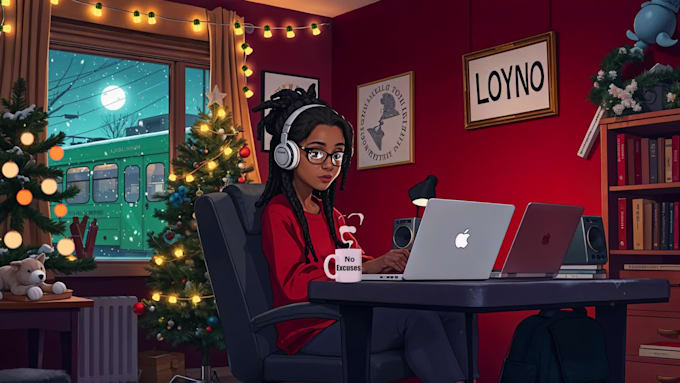 create christmas themed lofi loop animation videos