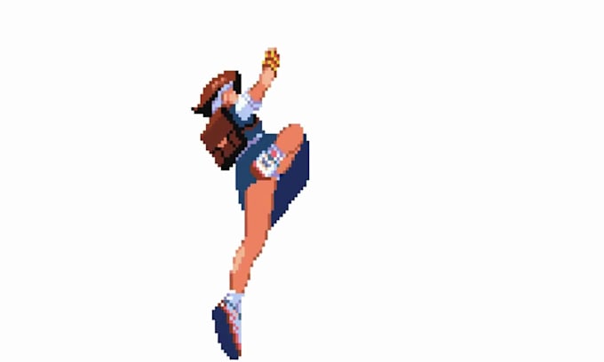 draw 8 bit 16 bit pixel art character design, pixel animation and spritesheet