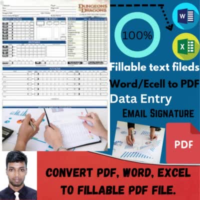 convert the document to fillable PDF, data entry and any PDF