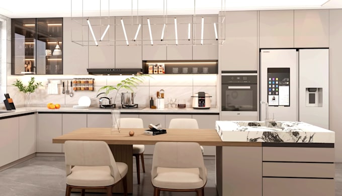 do kitchen interior design 3d realistic image rendering
