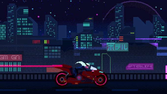 Make a pixel art in cyberpunk or japanese style animated by Narapop ...