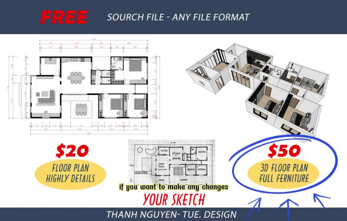 Draw, redraw, draftsman for house plans, 2d floor plan by Tuedesign ...